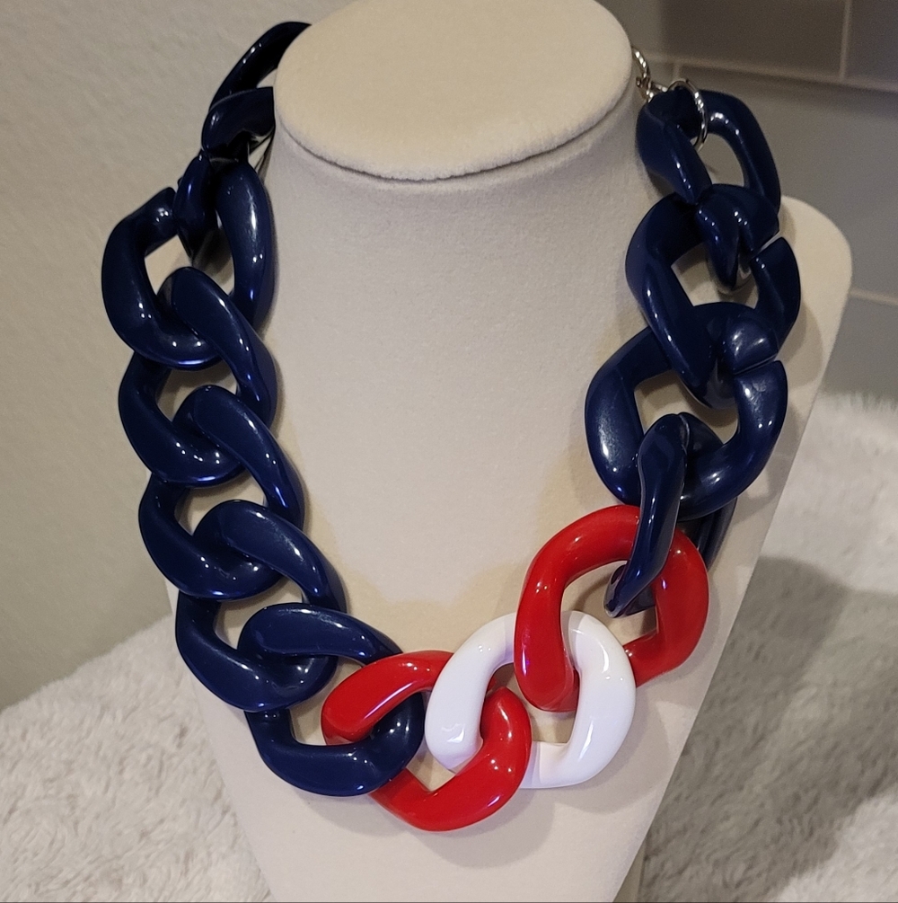 Chunky Blue, Red, and White Chain Necklace